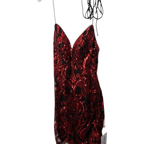 NWT Promgirl Ruby Red Black Sequin overlay short corset back homecoming dress 2 - Picture 6 of 9